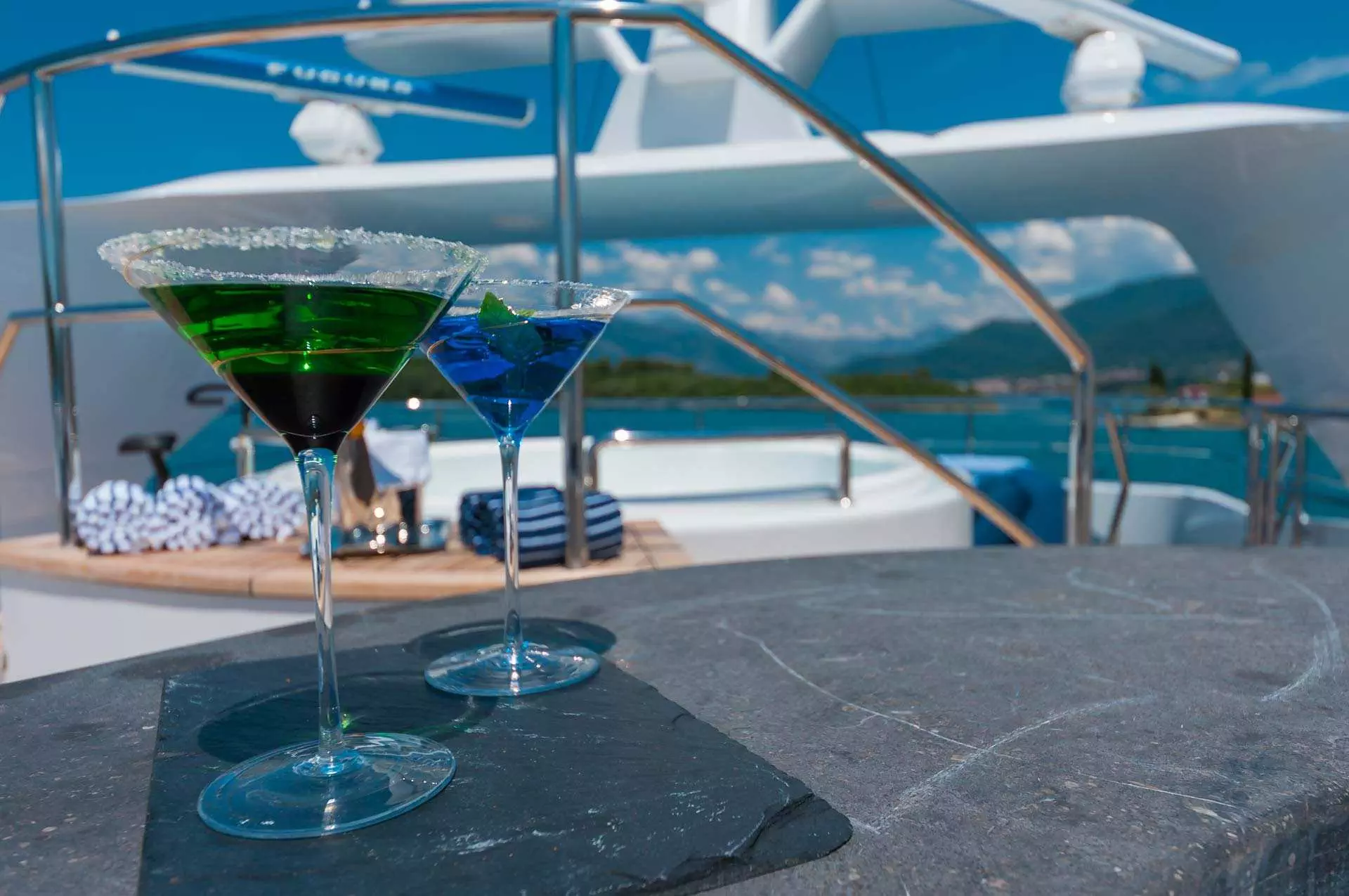 Cocktails on the sun deck of a superyacht